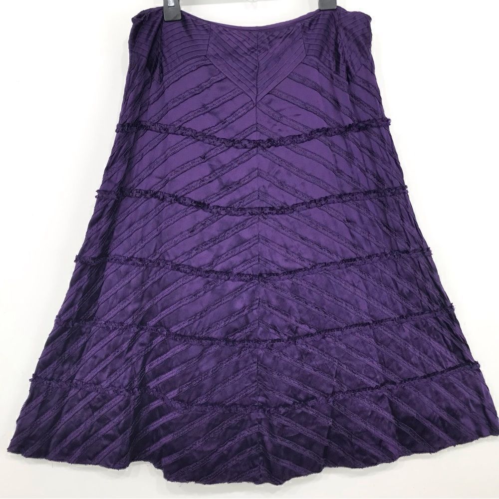 Saks Fifth Avenue Black S5A Label Purple 100% Silk Ruffle Trim Midi Skirt